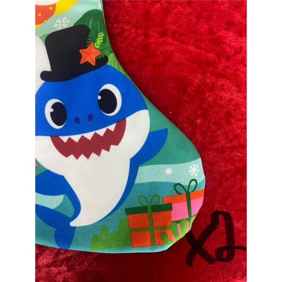 Baby‎ Shark Christmas Stocking White Fuzzy Top New 14 inch - Picture 5 of 5